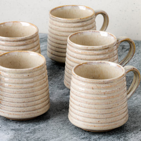Creamy Spiral Ceramic Tea Cup Set of 6, 220 ML Each | Microwave and Dishwasher Safe Coffee Cups